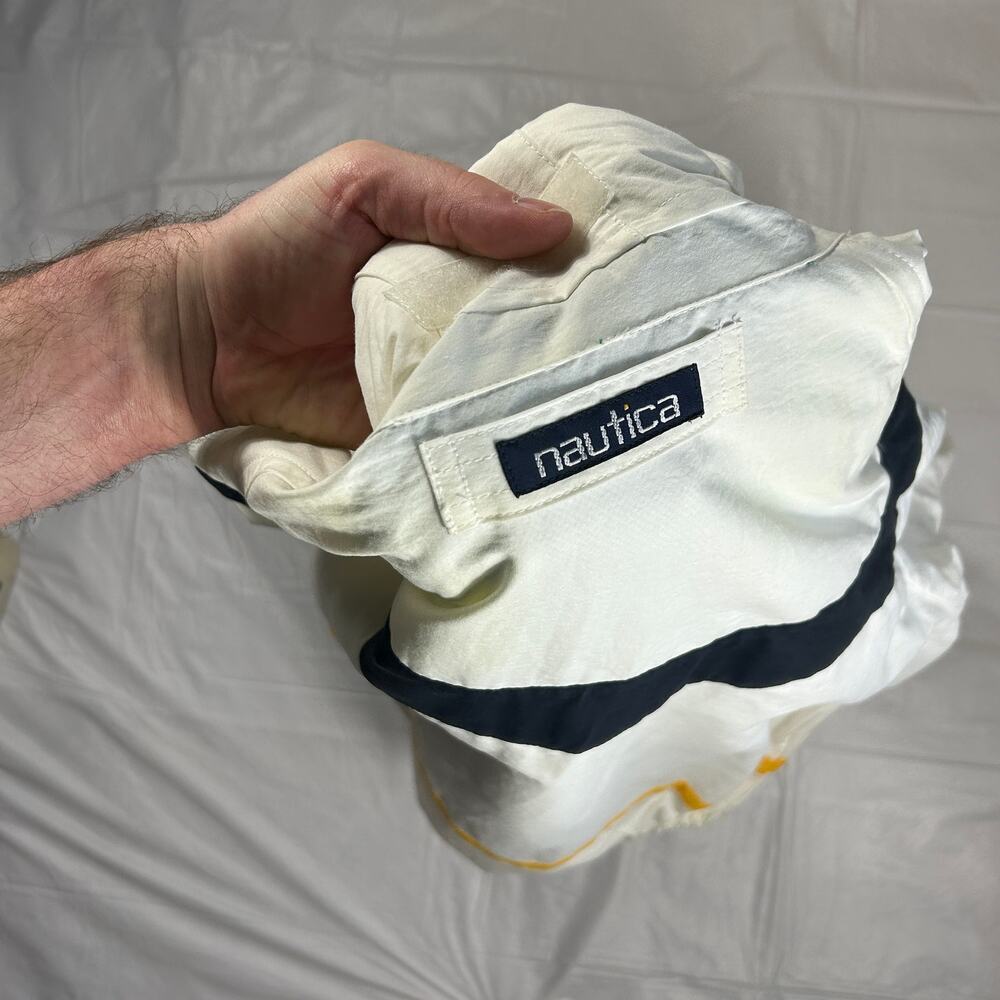 Vintage Nautica Men's Large Sailing Jacket White with Accents, Roll Away Hood - Picture 12 of 12